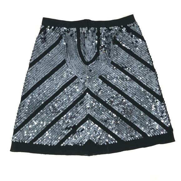 Club Monaco Black Blue Chevron Stripe Sequins A-Line Skirt Size 4 - Picture 6 of 10